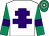 White, purple cross of lorraine, emerald green sleeves, purple armlet, emerald green & white hooped cap