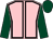 Pink, black seams, dark green sleeves & cap