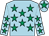 Light blue, emerald green stars, emerald green star on cap