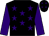 Black, purple stars, purple sleeves, black cap, purple stars