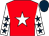 Red, white star, white sleeves, dark blue stars, dark blue cap