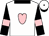 White, pink heart, black collar, black sleeves, pink armlets, white cap, black button & visor