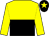 Yellow and black (halved horizontally), yellow sleeves, black cap, yellow star