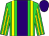 lime green, yellow braces, purple stripe, lime green and yellow striped sleeves, purple cap