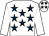 white, dark blue stars, white sleeves