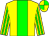 Yellow body, big-green stripe, yellow arms, big-green striped, yellow cap, big-green quartered