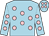 Sky blue, light pink spots, light pink sleeves, sky blue spots, light pink cap, sky blue s