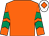 Orange, emerald green chevrons on sleeves, white cap, orange diamond