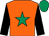 ORANGE, emerald green star, black sleeves, emerald green cap