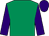 emerald green, purple sleeves and cap