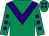 Emerald green, purple chevron, emerald green sleeves, purple spots, emerald green cap, purple spots