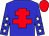 Blue body, red cross of lorraine, blue arms, white stars, red cap