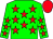 Green body, red stars, green arms, red stars, red cap