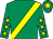 Emerald green, yellow sash, emerald green sleeves, yellow stars and star on cap