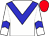 White body, big-blue chevron, white arms, big-blue chevron, red cap