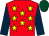 Red, yellow stars, dark blue sleeves, dark green cap