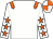 White body, orange epaulettes, white arms, orange stars, white cap, orange quartered