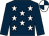 Dark blue, white stars, dark blue sleeves, quartered cap