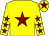 Yellow, maroon star, yellow sleeves, maroon stars, yellow cap, maroon star