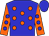 blue, orange spots, orange sleeves, blue spots, blue cap