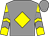 Grey, yellow diamond, yellow and grey chevrons on sleeves