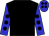 Black body, blue-light arms, black spots, blue-light cap, black spots