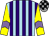 Blue-light body, purple striped, yellow arms, mauve chevron, grey cap, black checked