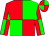 Red body, green quartered, green arms, red diaboloes, red cap, green quartered