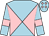 Light blue and pink diabolo, light blue sleeves, pink armlets and diamonds on cap