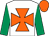 White, orange maltese cross, emerald green sleeves, orange cap