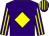 purple, yellow diamond, striped sleeves and cap