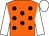 Orange, black spots, white sleeves & cap