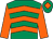 Emerald green & orange chevrons, orange sleeves, orange diamond on cap