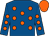 Royal blue, orange spots, orange cap