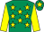 Emerald green, yellow stars, yellow sleeves, yellow star on cap