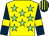 Yellow, light green stars, dark blue sleeves, yellow armlet, dark blue & yellow striped cap