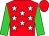 Red, white stars, lime green sleeves, red cap