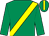 Emerald green, yellow sash, yellow stripe on cap