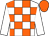 white, orange checks, white sleeves, orange cap