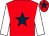 Red, dark blue star, white sleeves, red cap, dark blue star