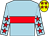 Light blue, red hoop, red stars on sleeves, yellow cap, red stars