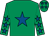 Emerald green, royal blue star, royal blue stars on sleeves, emerald green cap, royal blue stars