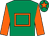 Emerald green, orange hollow box & sleeves, orange star on cap