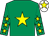 Emerald green, yellow star, yellow stars on sleeves, white cap, yellow star