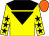 Yellow, black yoke, black inverted triangle, black stars on sleeves, Orange cap