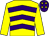 Yellow & purple chevrons, yellow sleeves, purple cap, yellow stars