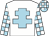 White, light blue cross of lorraine, light blue and white check sleeves and cap