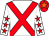 White, red cross belts, white sleeves, red stars, red cap, orange star