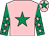 Pink, emerald green star, emerald green sleeves, pink stars, pink cap, emerald green star