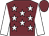 Garnet body, white stars, white arms, garnet cap